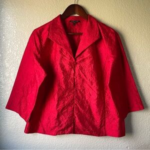 Eileen Fisher Womens Medium Silk Button Down Shirt Jacket Crinkle Holiday Luxury